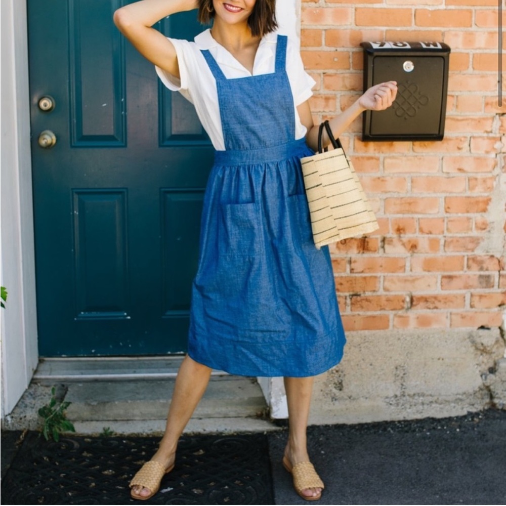 Cotton Blue Jumper Pinafore Midi Dress